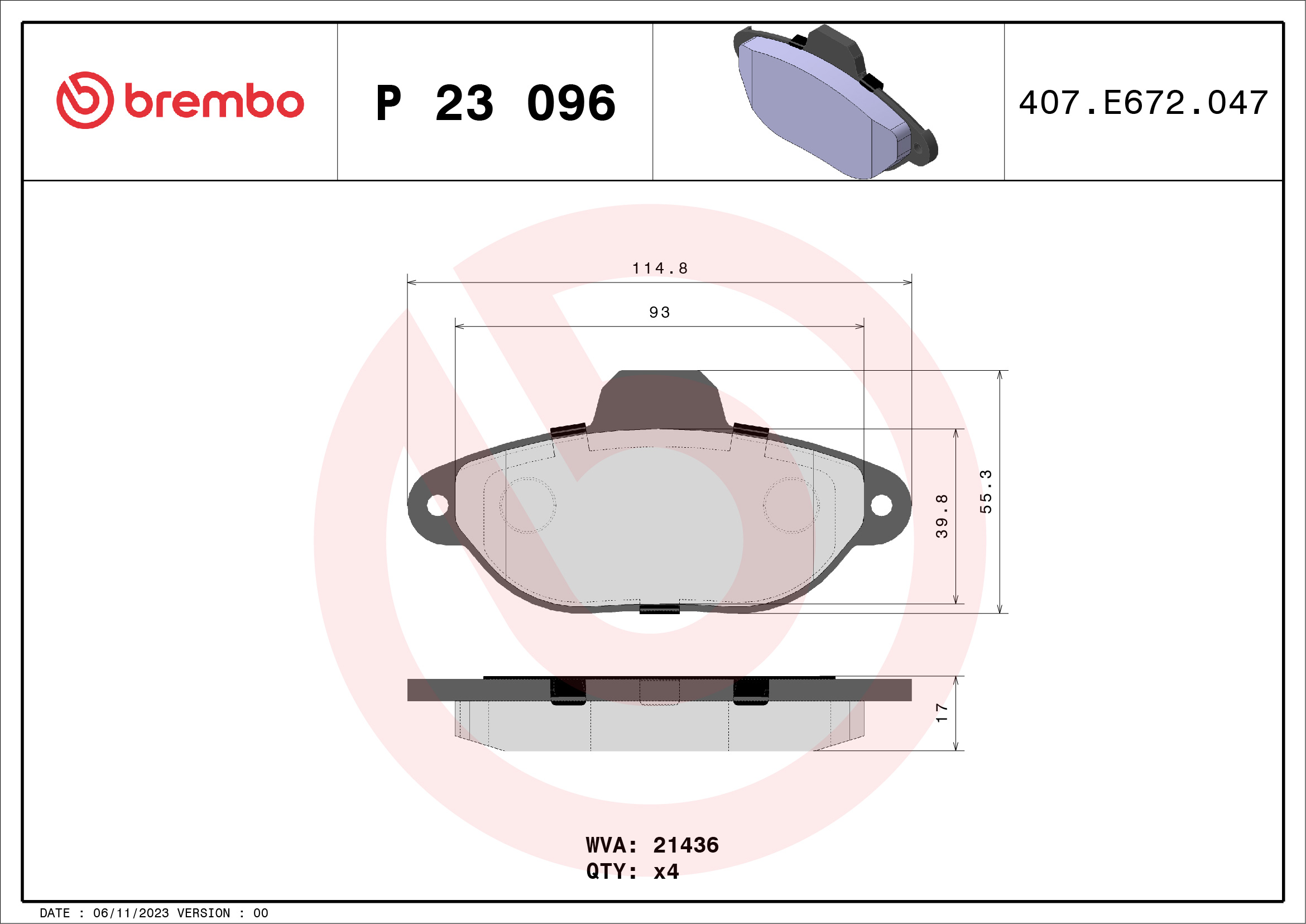 A.B.S. P 23 096 BREMBO Bremsbelagsatz, Scheibenbremse